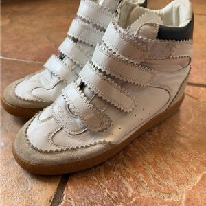 Isabel Marant White and Tan Sneakers with Velcro Straps and Retro Design